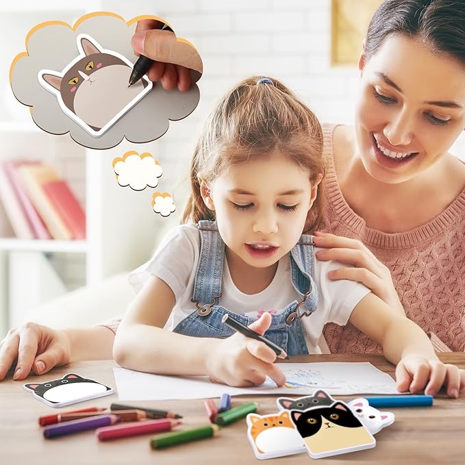 Yinder 24 Pads Cute Sticky Notes Kawaii Fun Animal Sticky Notes Pads Bulk Cartoon Memo Self Adhesive for Veterinary Gift Office School Tab Party Supplies(Cats)