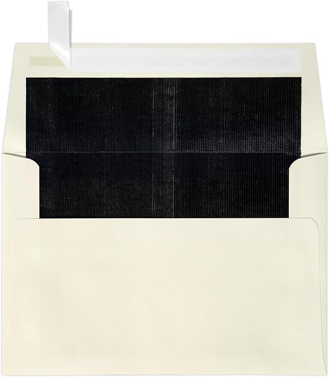 LUXPaper A4 Foil Lined Invitation Envelopes | Peel & Press | 4 1/4" x 6 1/4" | Natural w/Black LUX Lining | 70lb. Text | 50 Qty