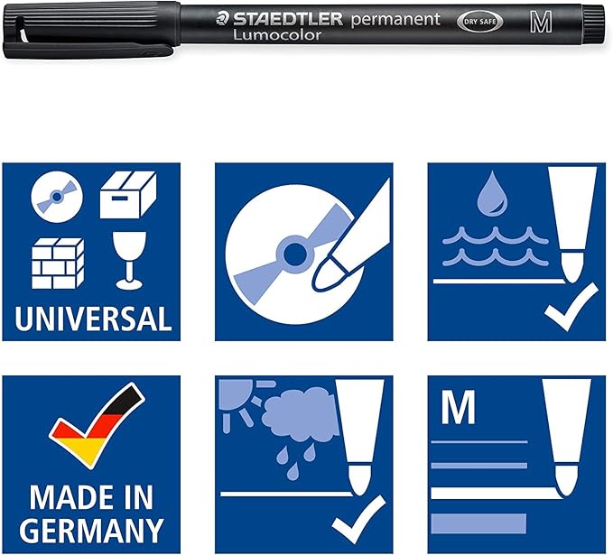 STAEDTLER Lumocolor Universal Pen, Medium, Felt Tip, Permanent Marker, 1.0mm, Blue 317-3