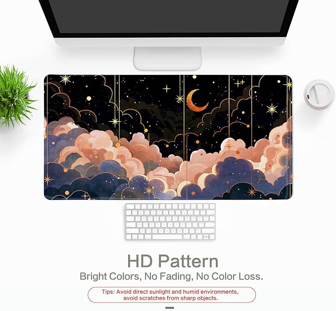 Vimorco Gaming Mouse Pad 31.5x15.7 Inch Large Desk Mat, Non-Slip Rubber Base & Smooth Precision Surface, Waterproof Extended Mouse Pad for PC, Laptop, Office and Table, Cloudy Moon
