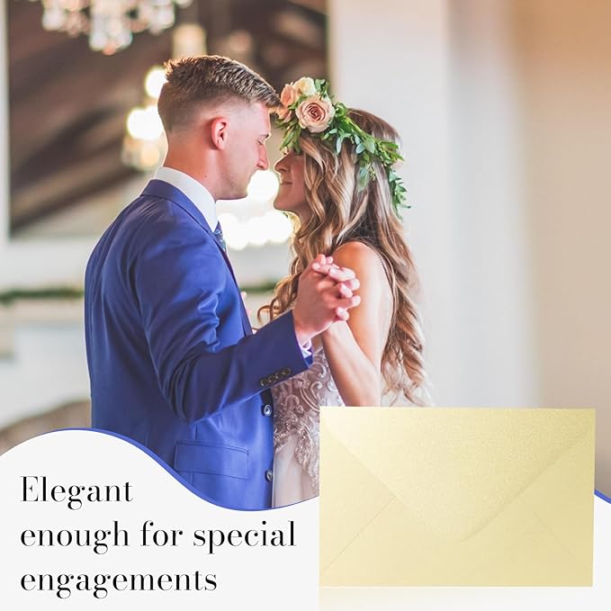 Shimmer Cream Envelopes 5.25 x 7.25 inches 100 PCS, Goefun A7 Euro Flap Envelopes with Gummed Seal for 5 x 7 Cards, Anniversaries, RSVP Invite, Wedding