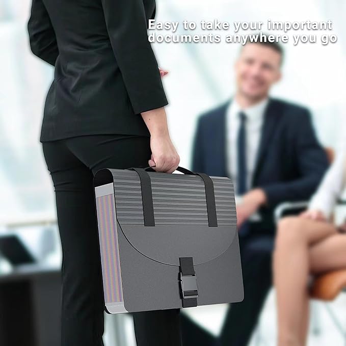 Marati 25 Pockets Expanding File Folders with Handle,Accordion File Organizer,Portable Filing Box,Colored Tabs for Document Paper,A4/Letter Size,Black