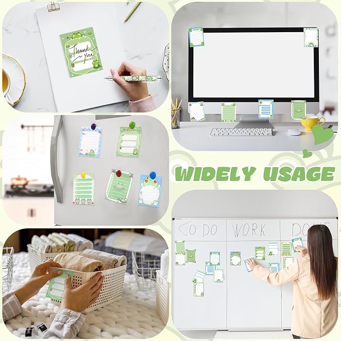 24 Pcs Frog Sticky Notes with Pens Themed Gifts Self Adhesive Notepad Cute Memo Notes Pads Black Ink Ballpoint Pen for Frog Lover Gifts Office School Students Teacher Supplies