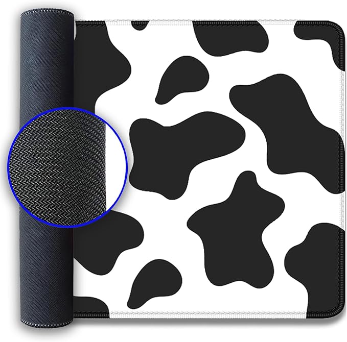 Cow Print Desktop Mouse Pad,Desk Mouse Mat with Non-Slip Stitched Edges,Desk Pad Mouse Pad for Laptop PC,Keyboard Mouse Mat Desk Pad for Home Work Office(27.5X11.8 in)