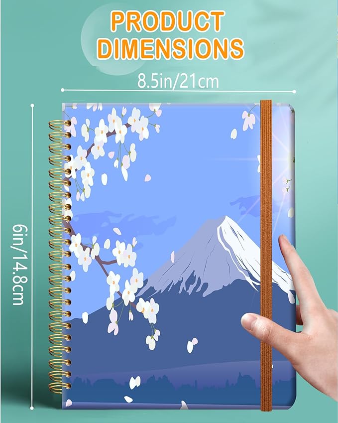 Ruled Spiral Writing Notebook,A5 Hardcover Lined College Journal for Women,Strong Twin-Wire Binding with Premium Paper,8.4" X 6",Perfect for School,Office,Home(Cherry Tree Mountain)