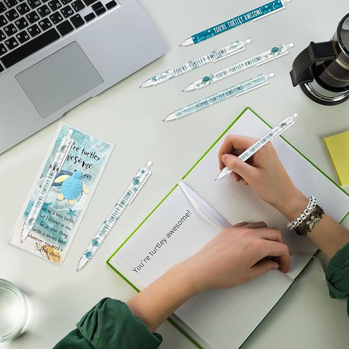 60 Sets Christmas Inspirational Gifts Turtle Pencils Bulk 6 Styles 0.7 mm Mechanical Pencils with Erasers Positive Cards for Xmas Holiday Student Teacher Coworker School Office Supplies