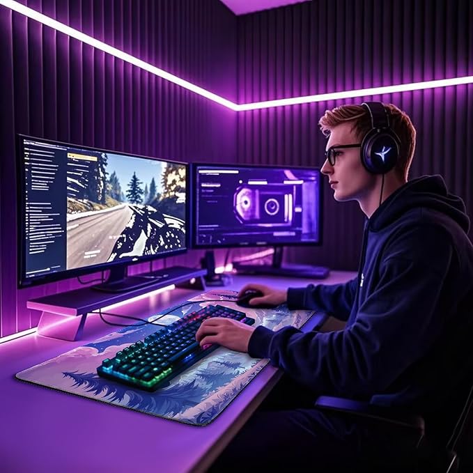 Mountain Moonlight Large Gaming Mouse Pad 31.5"x15.7"|XXL Desk Mat, Non-Slip Rubber Base & Stitched Edges - Extended Waterproof Mousepad for PC/Laptop/Office/Home Decor