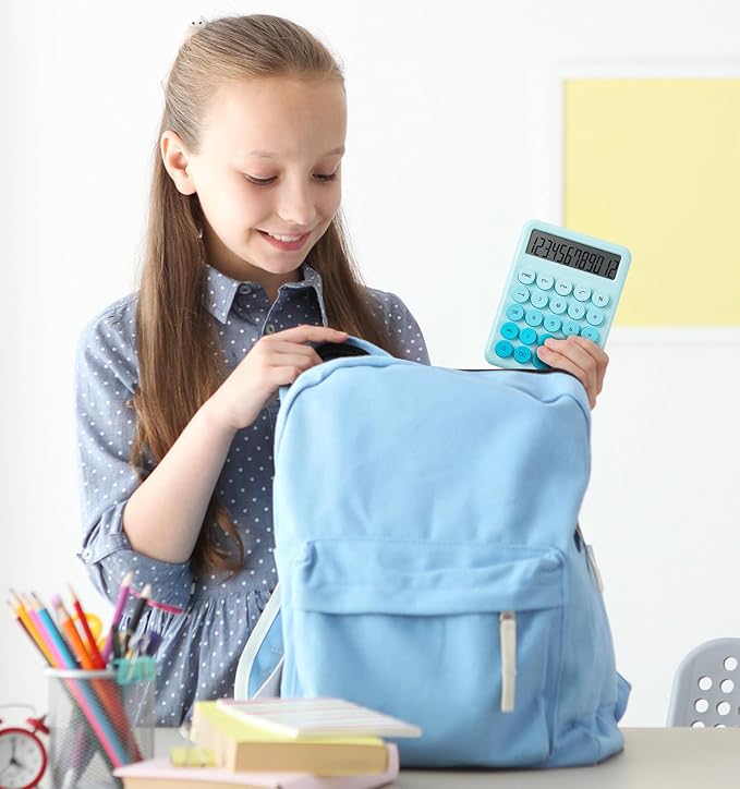 Desk Cute Blue Calculator with Big Buttons, Calculators Desktop, 12 Digit with Large LCD Display, Basic Standard Calculator,Mechanical Switch Aesthetic Calculators Office Supplies for Home and School