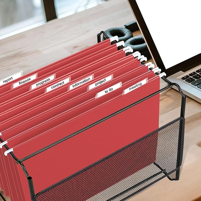 HERKKA Hanging File Folders, 30 Pack Reinforced Letter Size Hanging Folders, Designed for Bulky Files, Filing Cabinet, 1/5-Cut Adjustable Tabs (Red)