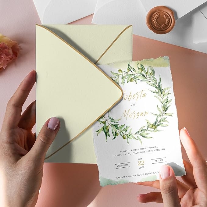 A6 Ivoy Envelopes 4 x 6 With Gold Border,- 50 Pack,For 4x6 Cards| Quick Self Seal| Perfect for Weddings, Invitations, Photos, Graduation, Baby Shower|Thick Luxury paper|6.5 x 4.75 (Ivory)