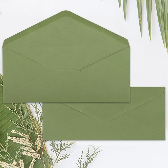 Whaline 50Pcs Business Envelopes Sage Green Mailing Envelopes V-Flap Envelope for Invitations Mailing Letters Checks Sending Card, 4 1/8 x 9 1/2 Inch