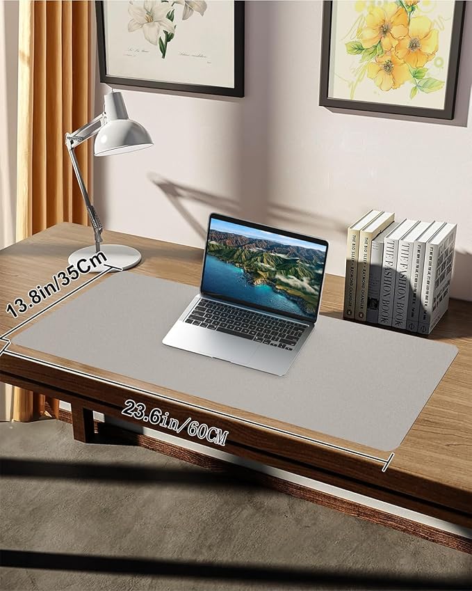 Small Leather Desk Mat, Mouse Pad, Laptop Mat, Non-Slip PU Leather Blotter, Waterproof Writing Pad for Office/Home (23.6"x13.8", Light Grey)