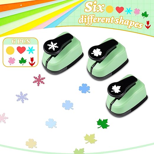 Paper Punches for Crafting, 6 Set Different Paper Punch Shapes, 0.5 Inch Heart and Circle Hole Puncher, Craft Hole Punch for DIY Handmade, Crafting Scrapbook Tools Cards Arts Fun Projects
