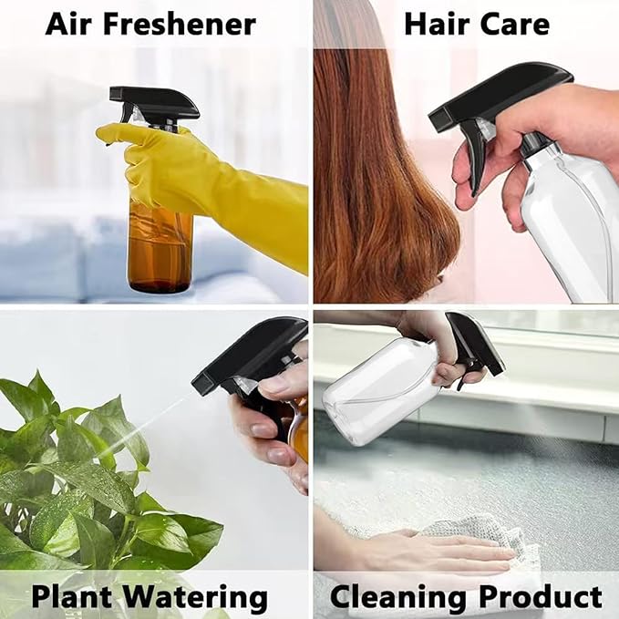 2 Pack Leakproof Spray Bottles 300ml - Adjustable Nozzle (Mist/Jet), Refillable PET Plastic for Hair, Cleaning, Plants, Travel | BPA-Free, No-Spill Design, Salon & Home Essentials (Green)