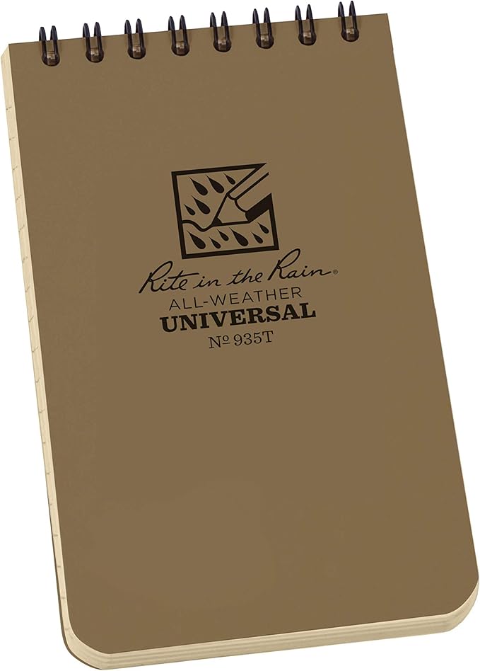 Rite in the Rain Weatherproof Top Spiral Notebook, 3" x 5", Tan Cover, Universal Pattern, 6 Pack (No. 935TL6)