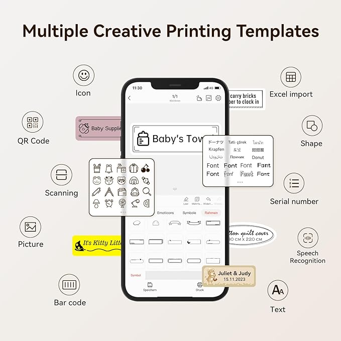 NIIMBOT Label Maker Machine with Tape, D110 New Version Mini Portable Bluetooth Thermal Printer, Sticker Maker Label Maker for Home Office Organization School, Light Gray