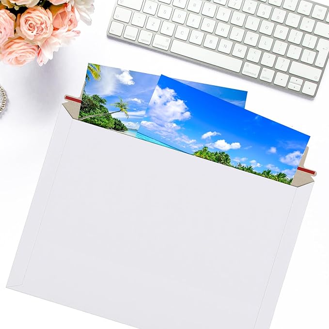50 Pack 10x13.5 inch Rigid Mailer Self Seal Photo Document Mailers Stay Flat White Cardboard Envelopes White Photography Mailers for Papers,Photos, Document