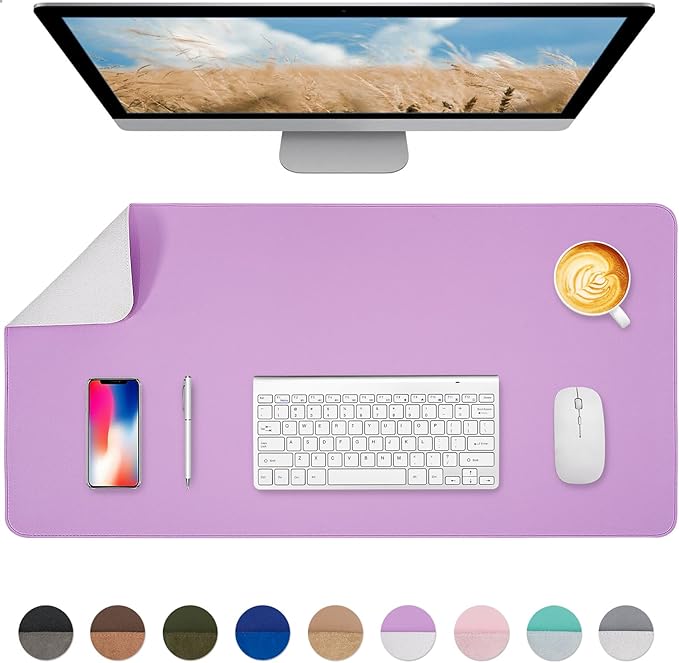 Dual-Sided Desk Pad, Large Mouse Pad - Natural Cork & PU Leather Non-Slip Waterproof Desk Mats for Office and Home (Purple, 31.5" x 15.7")