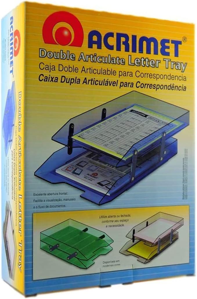 Acrimet Collapsible Articulated Letter Tray 2 Tier Plastic Desktop File Organizer (Clear Blue Color)