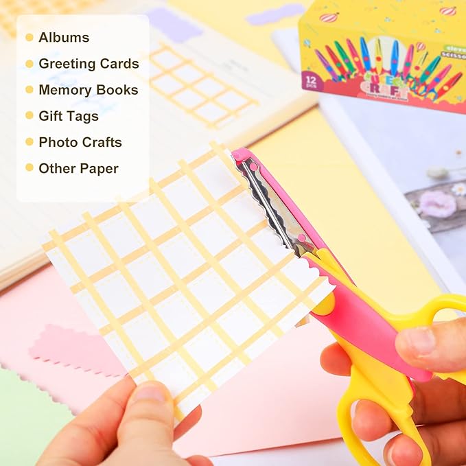 UCEC Craft Scissors - Decorative Edge, 12 Pack, Colorful Color, Zig Zag & Pattern Scissors for Crafting & Scrapbooking