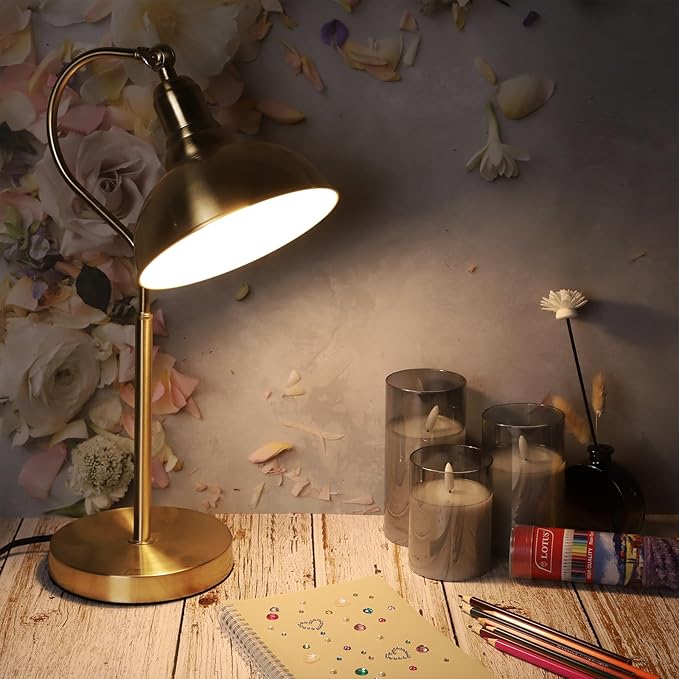 Gold Desk Lamp with 59” Plug in Cord On/Off Switch, Adjustable Table Lamp for Bedroom, Coffee, Dorm Lighting Decor (E14 Bulbs not Included)