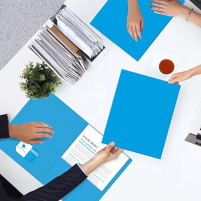 Two Pocket Folders, PANDRI 50 Pack 2 Pocket Folders, Letter Size Paper File Folder for School Office Home Business, LightBlue