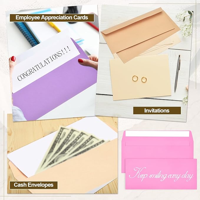 PATIKIL 100 Pack Rose #10 Business Envelopes, Colored Self Seal Letter Size Envelopes for Business Mailing Office Checks Invitation, 4-1/8 x 9-1/2 Inches