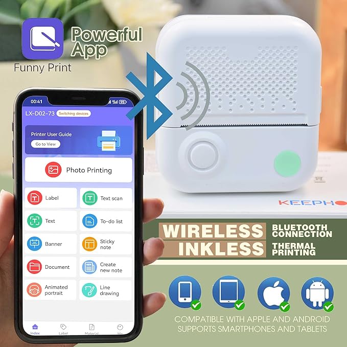 Label Maker Machine with 6 Waterproof Tapes, Thermal Label Maker, Portable Mini Bluetooth Label Printer with Clear Tape for Home, Kitchen, School, Office Organization