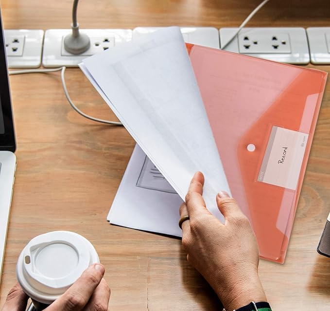 ABSOFINE 24 Pack Plastic Envelope Document Folders with Label Pocket and Snap Button for Home Work Office Organization, A4 Letter Size, Binder Pocket Folders for 11 Ring Binder, Assorted Colors