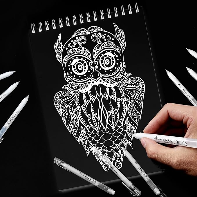 White Gel Pens - Fine, Medium & Bold Tip Ink Pens for Journaling, Art, or Drawing- For Holiday Gifts & DIY Projects - White Ink, Archival Ink Pens -0.6/0.8/1.0 Assorted Tip Sizes -9 Pack