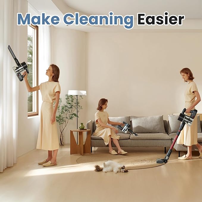 NEWBULIG Cordless Vacuum Cleaner, Lightweight Stick Vacuum for Home with Anti-Tangle and LED Lights, Powerful Rechargeable Wireless Cleaners for Hardwood Floors Carpet Pet Hair