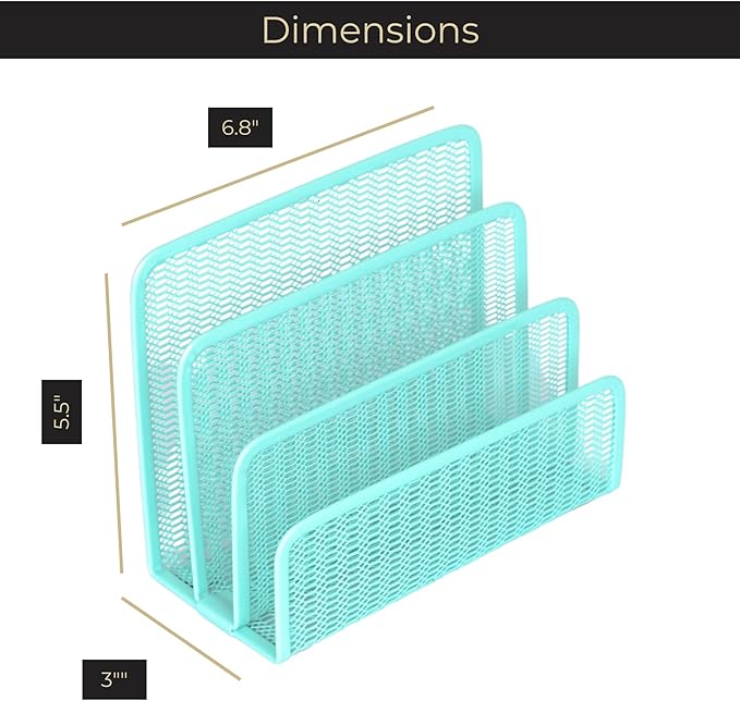 Blu Monaco Aqua Metal Mesh Letter Sorter – 3-Slot Mail Organizer for Desk, Office & Home – Space-Saving Vertical Mail Holder for Envelopes, Documents & Files – Modern Desk Organizer