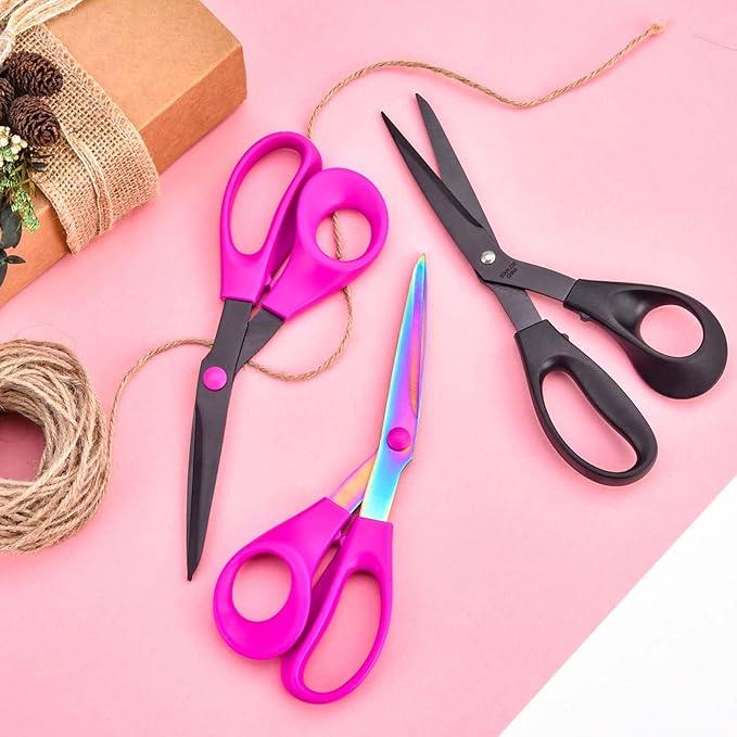8.5‘’ Bent Fabric Scissors All Purpose Sharp Heavy Duty, Bent Shears for Sewing Crafting Cutting Clothes, Felt, Leather, Paper Supplies, Purple Handle and Black Titanium Coating Blades