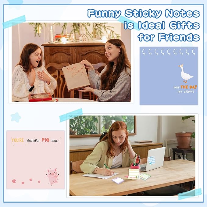 9 Pcs Funny Animal Notepads 3" x 3" Self-Adhesive Note Pads Cute Memo for Work Office School Home - 450 Sheets Reusable Animal Sticky Notes