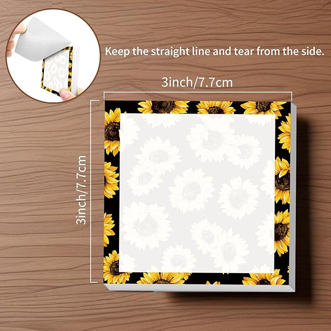Sticky Notes, 2 Pads, 3x3 inches, Cute Colorful Fun Self-Stick Note Pads, Easy Post, Strong Adhesive Notepad Yellow Black Sunflowers