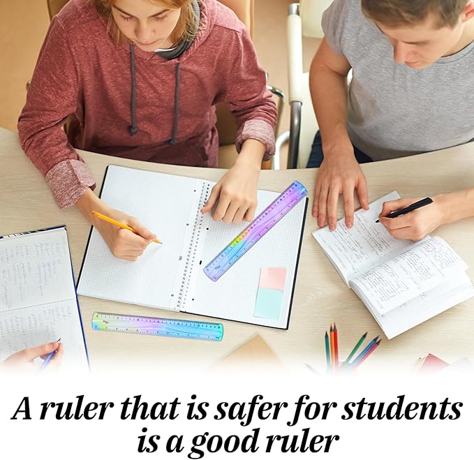 2 Pcs 12 Inch Flexible Ruler, Colorful Plastic Straight Edge Rulers Bendable Ruler with Centimeters and Inches, Cute Flexible Rulers for Office Adults Measuring Tools