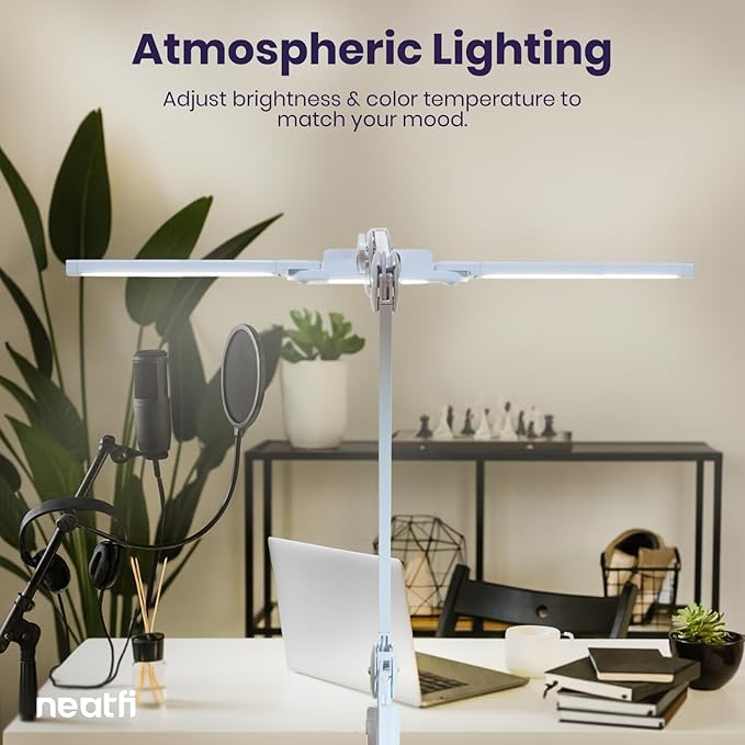 Neatfi LED Desk Lamp, Dimmable Desk Light with 360 SMD LEDs, 30W, CRI 95, Adjustable Color Temperature, Task Lamp for Home, Office, and Workbench (CCT, White, 41 Inches)