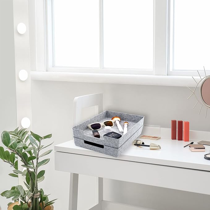 Welaxy Desk Drawer Organizer Letter Trays Felt Document File Papers Magazines Storage Sorting Box Soft Sturdy 2-piece office home fall gift solution (Light Grey)