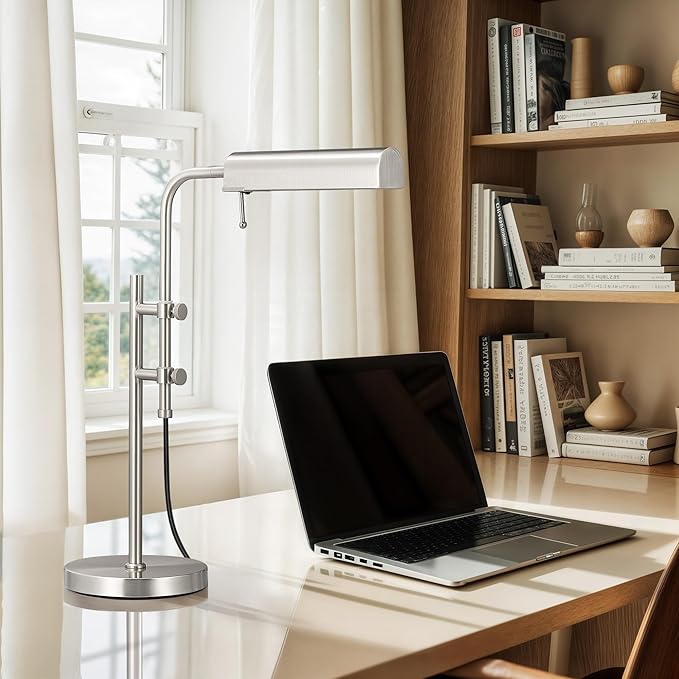 VONLUCE Rustic Desk Lamp, Adjustable Industrial Style Metal Table Lamp, 3 Color Temperatures LED Reading Lamp for Living Room Bedroom Office, Brushed Nickel