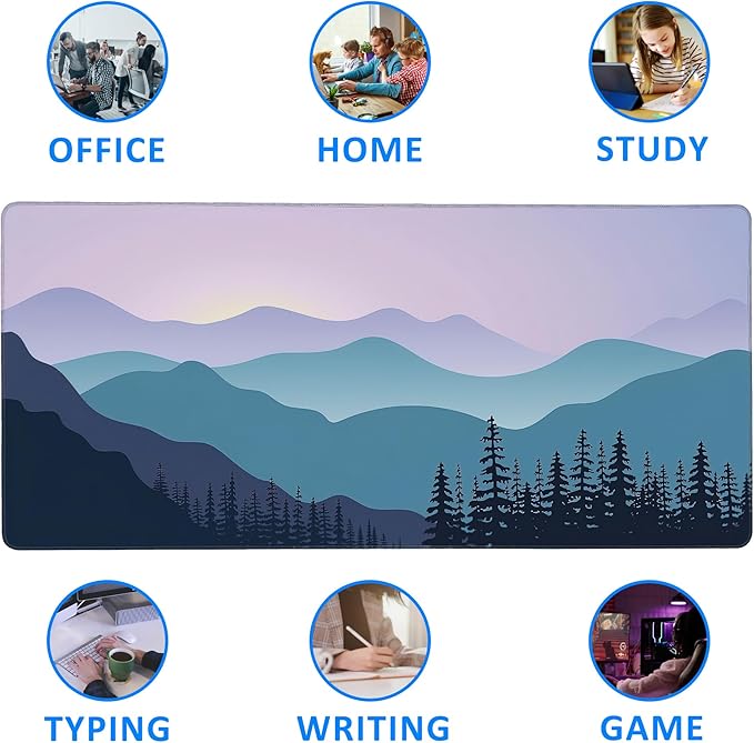 Large Extended Mouse Pad Art Colorful Mountains Desk Mat,Large Gaming Mouse Pad,Big Desk Pad with Thick Stitched Edges Suit for Home Office or Gaming 35.4x15.7 Inch