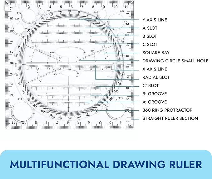 4 Pcs Multifunctional Geometric Ruler,Math Measuring Rulers for Drawing and Art,Metric Ruler Drawing Tool for School Office Supplies and Build