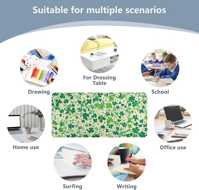 Mouse Pad Desk Mat Leather Desk Pad Large Gaming Desk Cover Protector Mat for Keyboard Computer Laptop Office Waterproof 35.4 x 16.5 Inch Saint Patricks Green Clovers