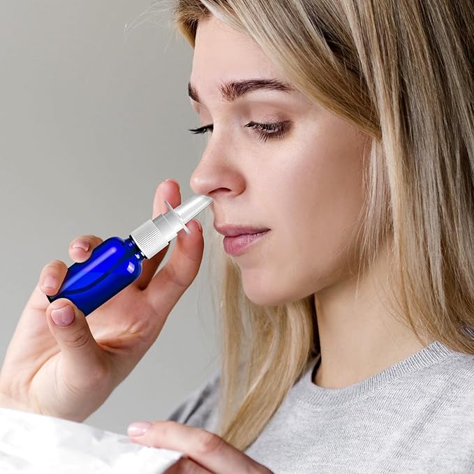 40 Pcs Nasal Spray Bottles, 30ML/1oz Blue Glass Refillable Fine Mist Empty Nasal Spray Bottle with 8 Pcs Funnels and 8 Pcs Labels…