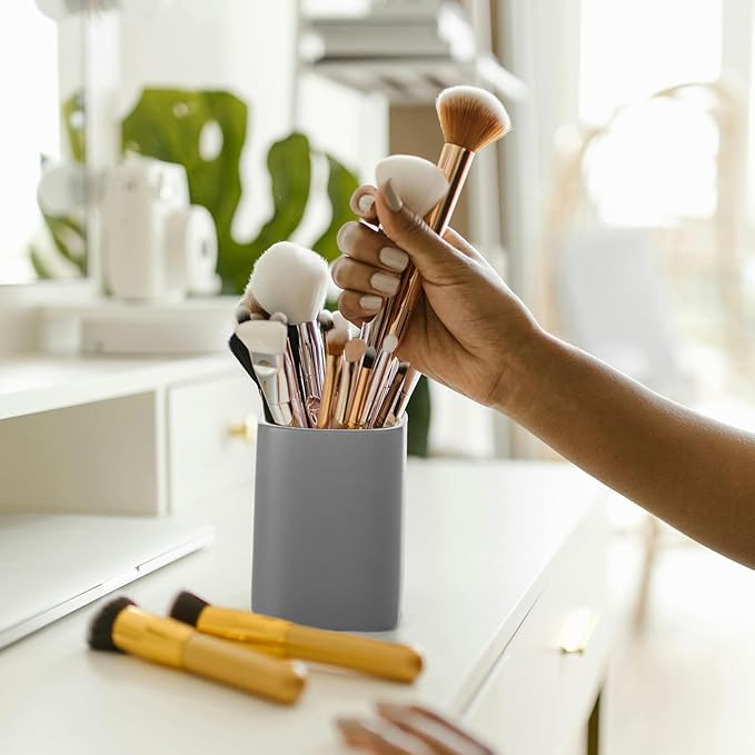 Pen Holder, 2 Pack Pencil Holder for Desk ,Ceramic Pencil Cup Desk Organizer, Makeup Brush Holder Cute, Stationery Accessories for Office, School, Home (Matte gray)