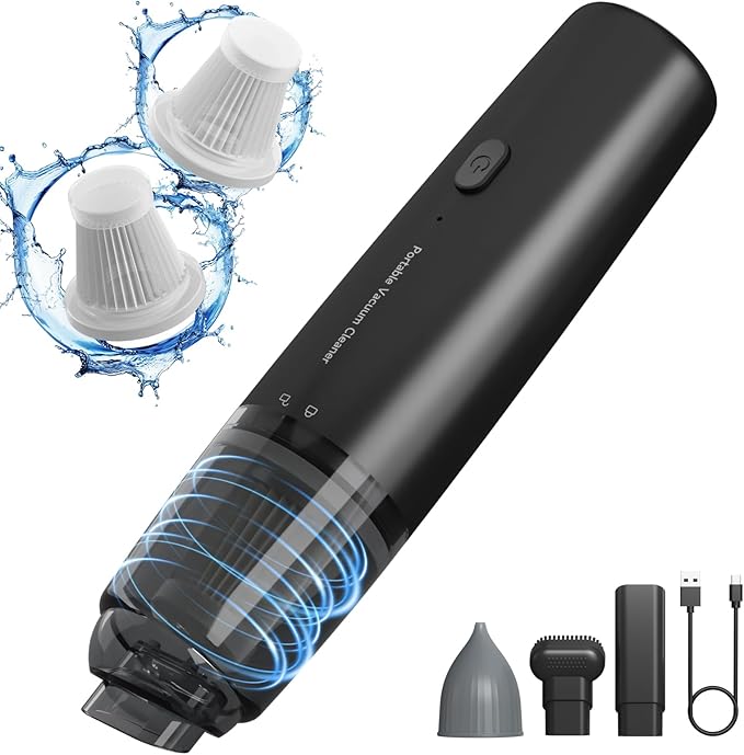 A9life Handheld Vacuum Cordless, Car Vacuum Cleaner Portable with HEPA Filter, 2 Suction Modes, Mini Hand Held Vacuum Rechargeable for Car, Home, Pet Hair, Office, Desk, Keyboards (Black)