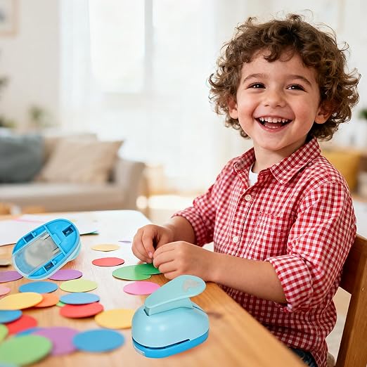 Craft Punches 8 Pack with 6 Sticker Paper, 1inch Hole Punch Shapes Medium Paper Shape Punches for Paper Craft DIY Scrapbooking