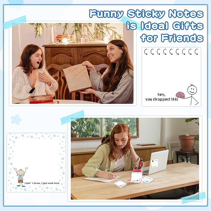 ZCPTZ 9 Pcs Funny Notepads 3" x 3" Self-adhesive Note Pads Fun Memo for Work Office School Home - 450 Sheets Reusable Cute Sticky Notes