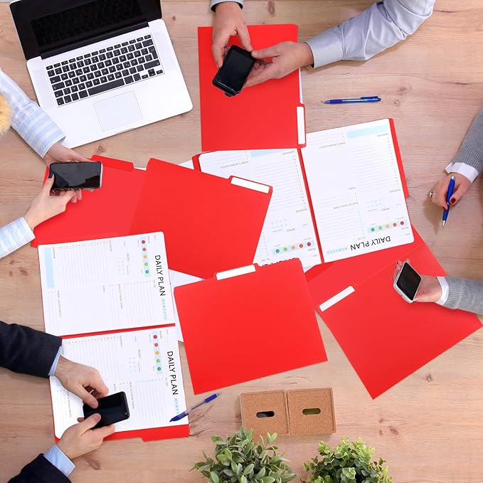 48 Pack Colored Plastic File Folders with Tabs and Sticky Labels Sturdy 1/3 Cut Tab Manila File Folders Letter Size 8. 5 x 11 Inch for Office Home Supplies Organizer Documents(Rose Red)