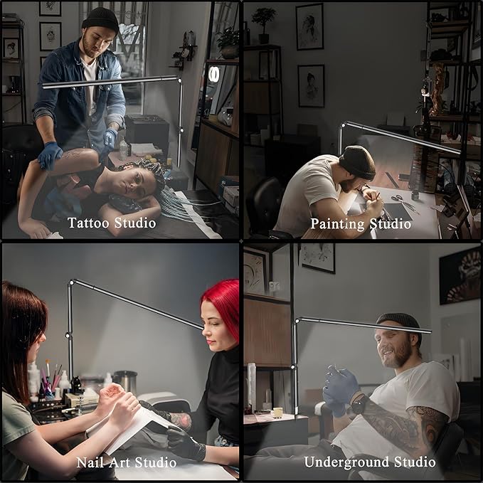 Aluminum LED Desk Lamp with Super Long Arm, Adjustable Nails Light for Desk, Pro Nail Desk Lamp with 2 in 1 clamp, Suitable fo Nail Beauty, Home Office,Workshop,Reading (Matte Black)