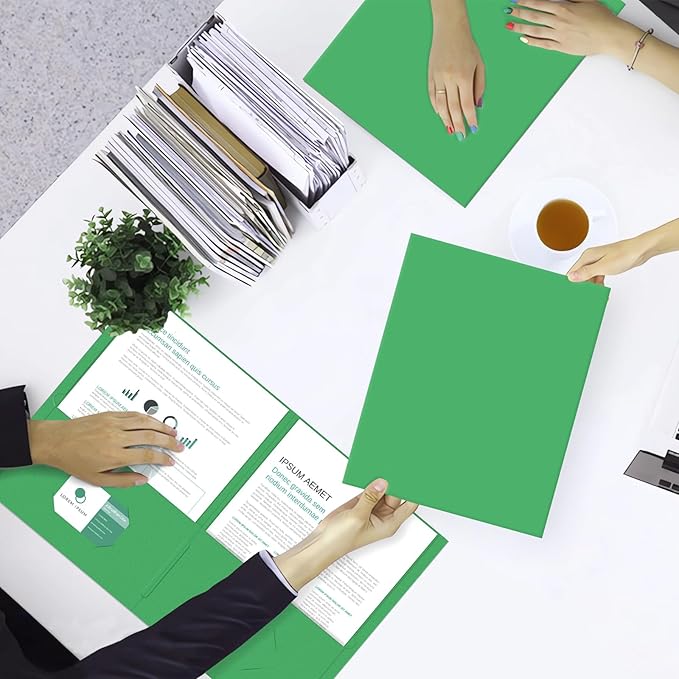 Two Pocket Folders, PANDRI 50 Pack 2 Pocket Folders, Letter Size Paper File Folder for School Office Home Business, Green